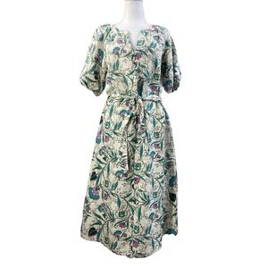 Loft Dress Womens Small Beige Flowers Linen Blend Casual Cottagecore Summer Boho